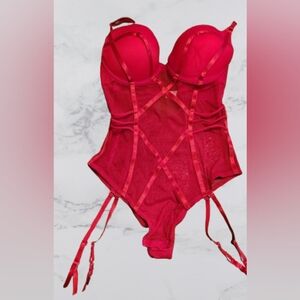 Fashion Nova Red Underwire Padded Balconette Babydoll Bra Lace Teddy Sz L
